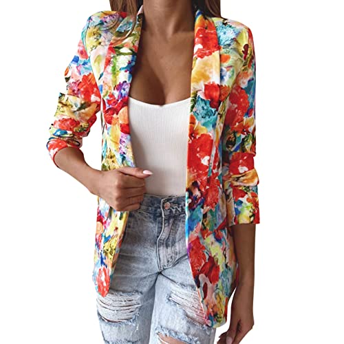 MODSGUE Blazer Damen Bunt Blumen Muster Graphics Langarm Blazer Slim Fit Geschäft Büro Jacke Mantel Casual Anzüge Sakko Bequem Damenjacke für Arbeit Büro von MODSGUE