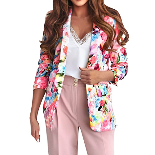 MODSGUE Blazer Damen Bunt Blumen Muster Graphics Langarm Blazer Slim Fit Geschäft Büro Jacke Mantel Casual Anzüge Sakko Bequem Damenjacke für Arbeit Büro von MODSGUE