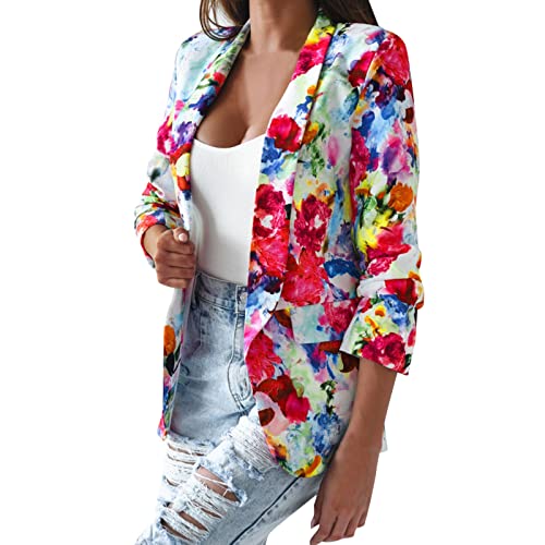 MODSGUE Blazer Damen Bunt Blumen Muster Graphics Langarm Blazer Slim Fit Geschäft Büro Jacke Mantel Casual Anzüge Sakko Bequem Damenjacke für Arbeit Büro von MODSGUE