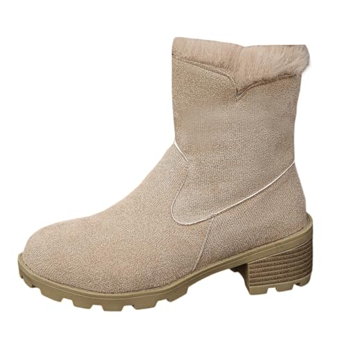 MODSGUE Boots Damen Stiefeletten Gefüttert Elegant Wildleder Reitstiefel Für Frauen Mit Seitlicher ReißVerschluss Schwarz Kurzstiefel Plüsch Einfarbig Westernschuhe von MODSGUE