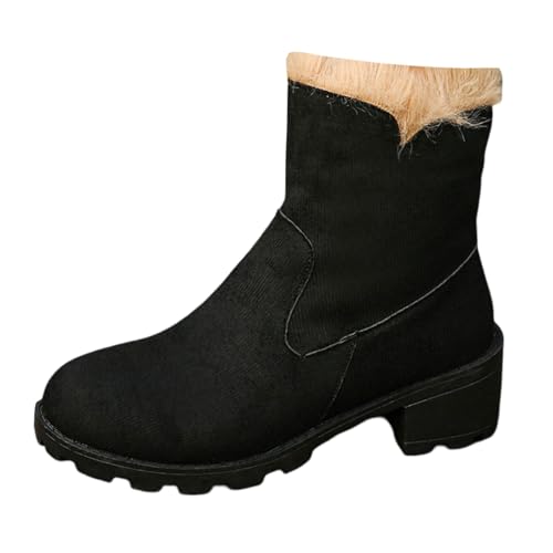 MODSGUE Boots Damen Stiefeletten Gefüttert Elegant Wildleder Reitstiefel Für Frauen Mit Seitlicher ReißVerschluss Schwarz Kurzstiefel Plüsch Einfarbig Westernschuhe von MODSGUE