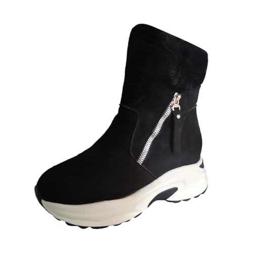 MODSGUE Boots Damen Stiefeletten Gefüttert Elegant - Wildleder Reitstiefel Für Frauen Mit Seitlicher ReißVerschluss Schwarz Kurzstiefel Plüsch Westernschuhe Kunstleder Stiefel von MODSGUE