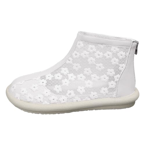 MODSGUE Brautjungfrau Schuhe Damen Slipper Laufschuhe Turnschuhe Damen Einfarbige Sandalenstiefel,Bequem,Flache Spitze, Mesh, Atmungsaktiv, Runder,Winter,Reißverschluss, Freizeitschuhe von MODSGUE