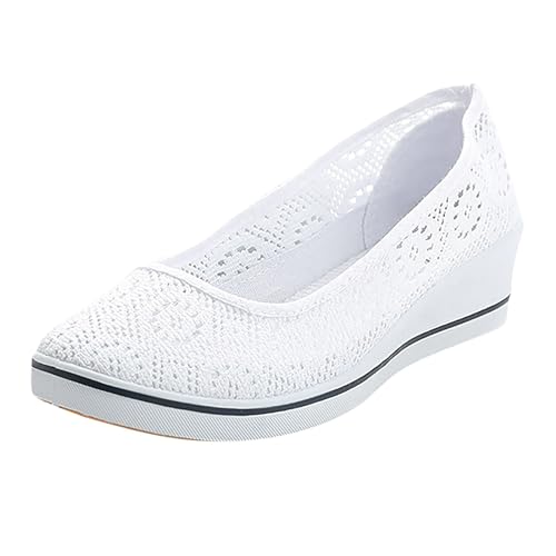MODSGUE Damen Ballerinas Schwarz Weiss Slip On Spitze Ballerina Schuhe Frühling Sommer Bequem Stoff Barfuss Plateau Wedge Schuhe Weiches Keilabsatz Arbeit Basic Freizeitschuhe von MODSGUE