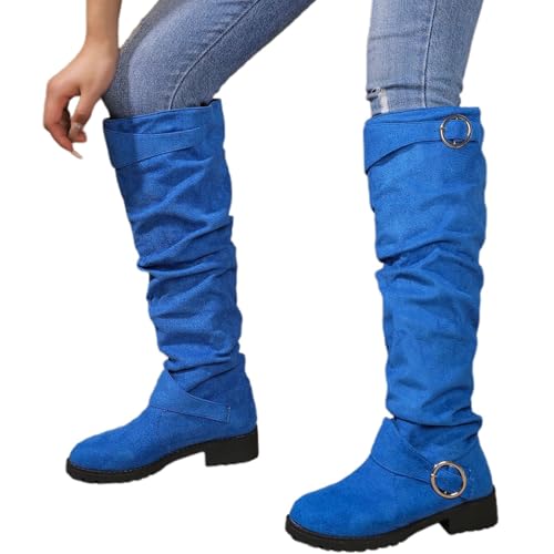 MODSGUE Damen Bequeme Langschaft Stiefel Damen Wildleder Halbstiefel mit Blockabsatz Reißverschluss Winterstiefel Lange Stiefel Casual Langschaft Boots Winterschuhe von MODSGUE