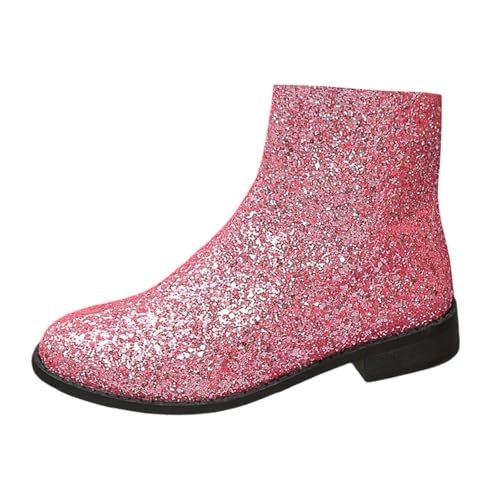 MODSGUE Damen Chunky Heels Ankle Boots Glitzer Stiefeletten mit Blockabsatz und Reißverschluss Einfarbig Absatz Pailletten Schuhe Stiefeletten mit Mittelhohem Blockabsatz Party von MODSGUE