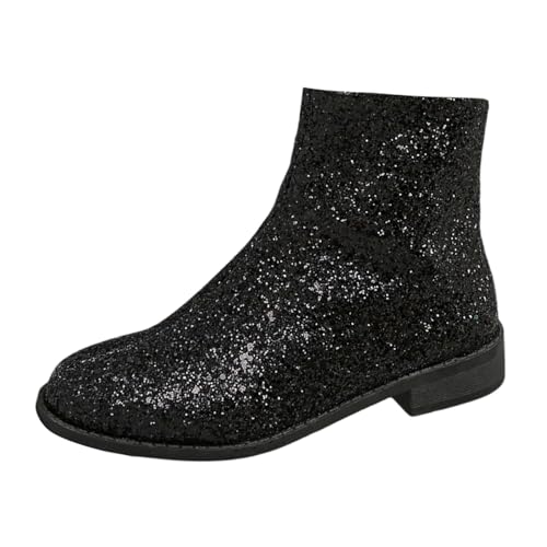 MODSGUE Damen Chunky Heels Ankle Boots Glitzer Stiefeletten mit Blockabsatz und Reißverschluss Einfarbig Absatz Pailletten Schuhe Stiefeletten mit Mittelhohem Blockabsatz Party von MODSGUE