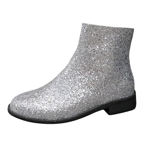 MODSGUE Damen Chunky Heels Ankle Boots Glitzer Stiefeletten mit Blockabsatz und Reißverschluss Einfarbig Absatz Pailletten Schuhe Stiefeletten mit Mittelhohem Blockabsatz Party von MODSGUE