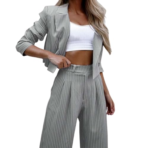 MODSGUE Damen Elegante Zweiteilige Outfit Hosenanzug Frühling Sommer Longblazer 3/4 Ärmel Top und hohe Taille Bequem Hosen Rundhalsausschnitt Plain Loungewear Streetwear 2-teilige Outfits Set von MODSGUE
