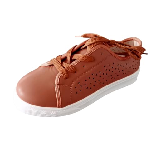 MODSGUE Damen Featured PU Leather Lace-Up Sneaker Sneaker Atmungsaktiv Einfarbig Basic Turnschuhe Leicht Laufschuhe Sportschuhe Freizeitschuhe von MODSGUE