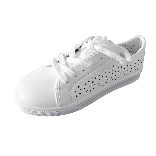MODSGUE Damen Featured PU Leather Lace-Up Sneaker Sneaker Atmungsaktiv Einfarbig Basic Turnschuhe Leicht Laufschuhe Sportschuhe Freizeitschuhe von MODSGUE
