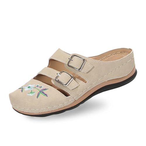 MODSGUE Damen Flip Flops Clogs Sandalen Sommer Sandalen mit Absatz Pantoletten Hausschuhe Blume Slipper Mokassins Basic Outdoor Wedges Loafer Schuhe Outdoor von MODSGUE