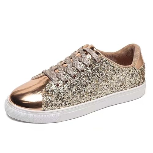 MODSGUE Damen Glänzend Sneaker Party Turnschuhe Festliche Silvester Einfarbig Bequem Stiefeletten Elegant Karneval Laufschuhe Pailletten Rave Brautschuhe Flach Damenschuhe von MODSGUE