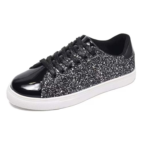 MODSGUE Damen Glänzend Sneaker Party Turnschuhe Festliche Silvester Einfarbig Bequem Stiefeletten Elegant Karneval Laufschuhe Pailletten Rave Brautschuhe Flach Damenschuhe von MODSGUE