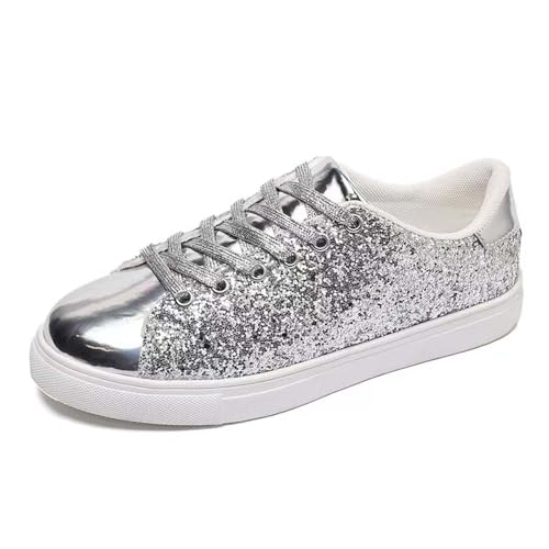MODSGUE Damen Glänzend Sneaker Party Turnschuhe Festliche Silvester Einfarbig Bequem Stiefeletten Elegant Karneval Laufschuhe Pailletten Rave Brautschuhe Flach Damenschuhe von MODSGUE