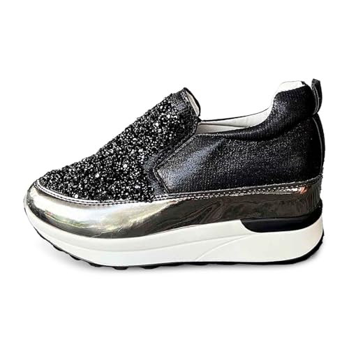 MODSGUE Damen Glitzer Turnschuhe Schwarz Sneaker Leichte Metallische Pailletten-Tennisschuhe Pailletten Casual Lace Up Sportschuhe Sneakers Glitzer Atmungsaktive Kristall Bling Laufschuhe Hohe Schuhe MODSGUE Damen Glitzer Turnschuhe Schwarz Sneaker Leichte Metallische Pailletten-Tennisschuhe Pailletten Casual Lace Up Sportschuhe Sneakers Glitzer Atmungsaktive Kristall Bling Laufschuhe Hohe Schuhe von MODSGUE