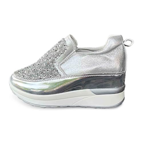 MODSGUE Damen Glitzer Turnschuhe Schwarz Sneaker Leichte Metallische Pailletten-Tennisschuhe Pailletten Casual Lace Up Sportschuhe Sneakers Glitzer Atmungsaktive Kristall Bling Laufschuhe Hohe Schuhe von MODSGUE