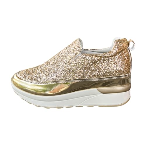 MODSGUE Damen Glitzer Turnschuhe Schwarz Sneaker Leichte Metallische Pailletten-Tennisschuhe Pailletten Casual Lace Up Sportschuhe Sneakers Glitzer Atmungsaktive Kristall Bling Laufschuhe Hohe Schuhe von MODSGUE