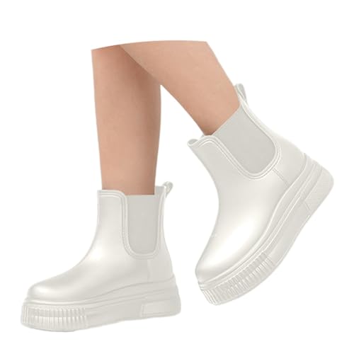 MODSGUE Damen Halbhoch Stiefeletten Wasserdicht Gummistiefel Rutschfeste Regenstiefel Hiking Flach Gummistiefel Safety Elastische Regenstiefel Wasserdicht Bequeme Reitschuhe von MODSGUE