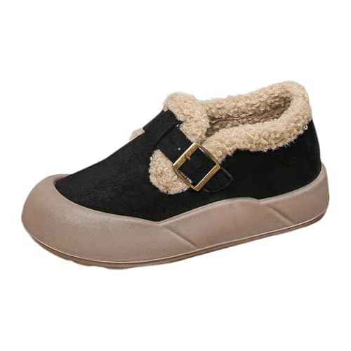 MODSGUE Damen Hausschuhe Plattform Schnalle Warm Rutschfest Bequeme Fleecegefütterte Basic Winter Schuhe Indoor Outdoor Einfarbig Winter Gartenschuhe mit Bequemen Einlegesohlen von MODSGUE