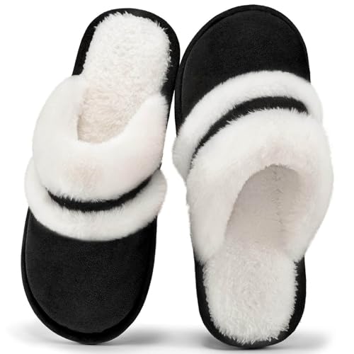 MODSGUE Damen Hausschuhe Winter Weiche Flache Plüsch Flauschige Bequeme Pantoffeln mit Gefüttert Warm Schuhe Slipper Gäste Einfarbig Rutschfeste Puschen für Innenbereich von MODSGUE