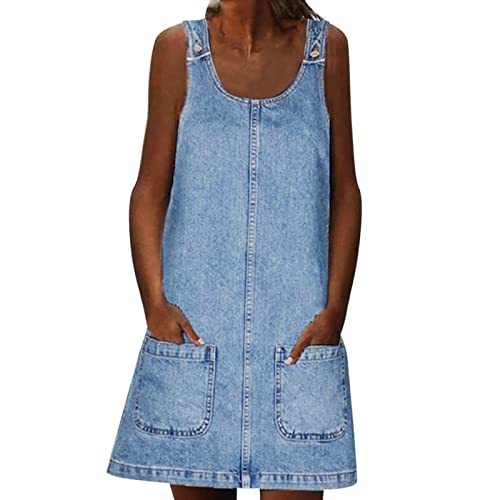 MODSGUE Damen Jeans Latzkleid Latzrock Jeansrock Jeans Trägerkleid Freizeitkleid Denimrock Basic Jeans Latz Mid Lang Bequem Trägerrock Mode Jeansrock Overall mit Taschen von MODSGUE