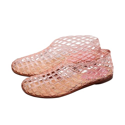 MODSGUE Damen Jelly Flats Mode Slip-On Flache Quadratische Zehe Strand Jelly Schuhe Leichte Casual Flache Sandalen Netz-Ballerinas Atmungsaktiv für Reisen im Freien von MODSGUE
