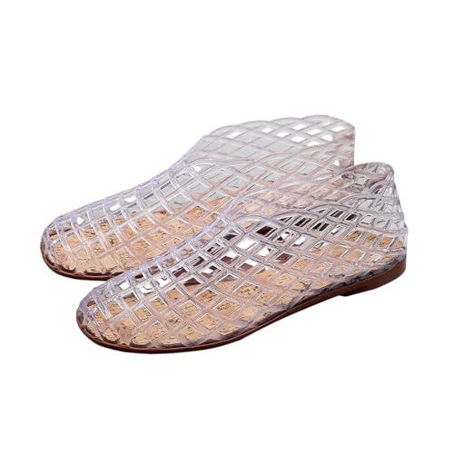 MODSGUE Damen Jelly Flats Mode Slip-On Flache Quadratische Zehe Strand Jelly Schuhe Leichte Casual Flache Sandalen Netz-Ballerinas Atmungsaktiv für Reisen im Freien von MODSGUE