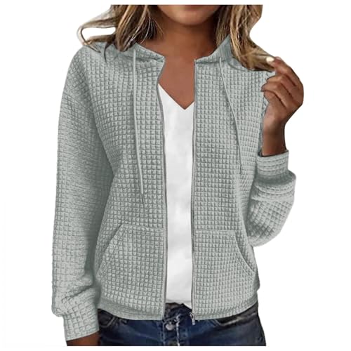 MODSGUE Damen Kapuzenjacke Kapuzenpullover Vintage Oversize Sweatjacke Sweatshirt College Stricken Jacke Bequem Übergangsjacke Zip Waffelmuster Große Größen Hoodie Strick mit Kapuze von MODSGUE