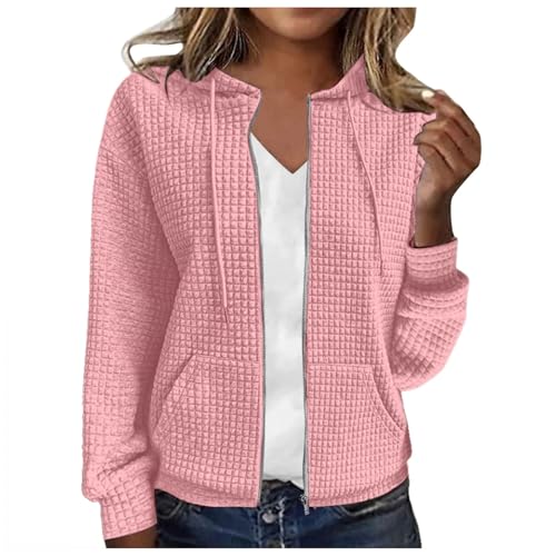 MODSGUE Damen Kapuzenjacke Kapuzenpullover Vintage Oversize Sweatjacke Sweatshirt College Stricken Jacke Bequem Übergangsjacke Zip Waffelmuster Große Größen Hoodie Strick mit Kapuze von MODSGUE