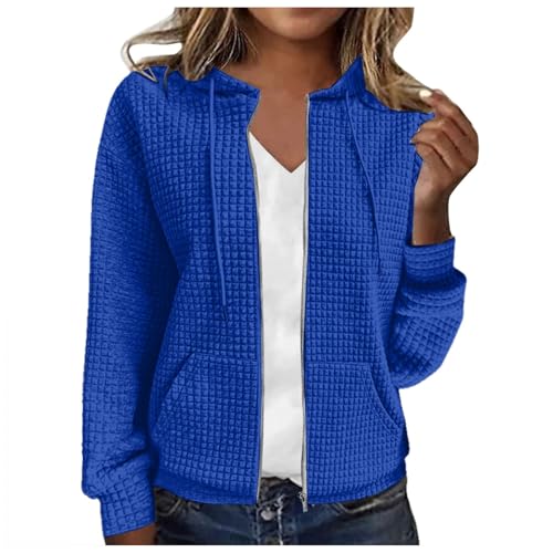 MODSGUE Damen Kapuzenjacke Kapuzenpullover Vintage Oversize Sweatjacke Sweatshirt College Stricken Jacke Bequem Übergangsjacke Zip Waffelmuster Große Größen Hoodie Strick mit Kapuze von MODSGUE