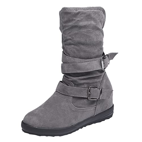 MODSGUE Damen Kitten Heels Stiefeletten mit Schnallen und Chunky Heels Ankle Boots Kleiner Absatz Kurzschaft Stiefel Schlupfstiefel Damenschuhe Einfarbig Winterschuhe von MODSGUE