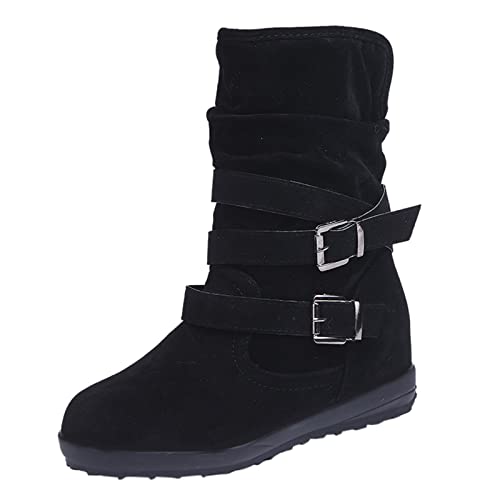 MODSGUE Damen Kitten Heels Stiefeletten mit Schnallen und Chunky Heels Ankle Boots Kleiner Absatz Kurzschaft Stiefel Schlupfstiefel Damenschuhe Einfarbig Winterschuhe von MODSGUE
