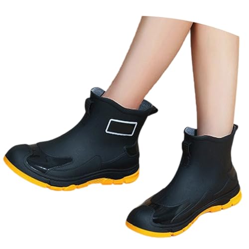 MODSGUE Damen Kurz Regenschuhe Gummistiefel Wasserdicht Mit Blockabsatz Rutschfeste Stiefel Gartenschuhe Anti-Rutsch Knöchel Gummi Stiefel Stiefeletten Mit Komfort Einlegesohle Außenbereich von MODSGUE