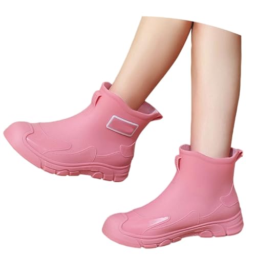 MODSGUE Damen Kurz Regenschuhe Gummistiefel Wasserdicht Mit Blockabsatz Rutschfeste Stiefel Gartenschuhe Anti-Rutsch Knöchel Gummi Stiefel Stiefeletten Mit Komfort Einlegesohle Außenbereich von MODSGUE