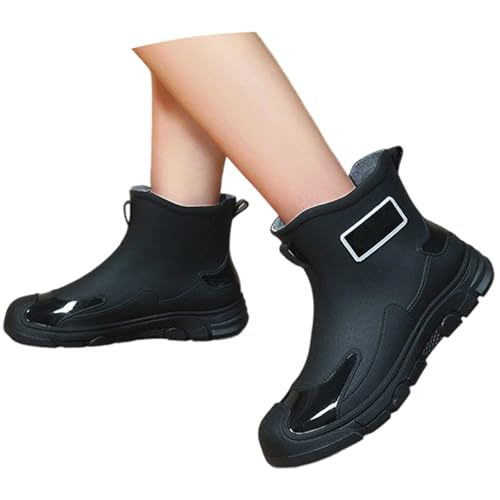 MODSGUE Damen Kurz Regenschuhe Gummistiefel Wasserdicht Mit Blockabsatz Rutschfeste Stiefel Gartenschuhe Anti-Rutsch Knöchel Gummi Stiefel Stiefeletten Mit Komfort Einlegesohle Außenbereich von MODSGUE
