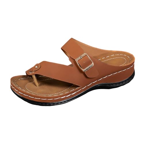MODSGUE Damen Orthopädische Sandalen Retro Sommer Hausschuhe Aushöhlen Flacher Ferse Flip Flop Zehentrenner Beach Sandalen Mode Plattform Open Toe Schuhe Strandsandalen von MODSGUE