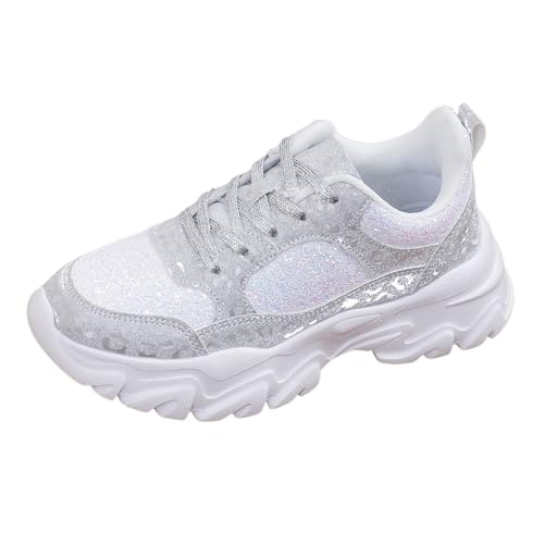 MODSGUE Damen Pailletten Sneaker Glitzer Schuhe Flache Low Outdoor Laufschuhe Schnürsenkel Bequeme Atmungsaktiv Schnürer Turnschuhe Walkingschuhe Bequem Sportschuhe von MODSGUE