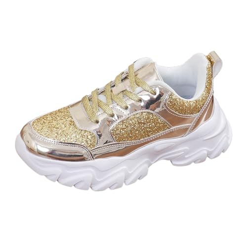 MODSGUE Damen Pailletten Sneaker Glitzer Schuhe Flache Low Outdoor Laufschuhe Schnürsenkel Bequeme Atmungsaktiv Schnürer Turnschuhe Walkingschuhe Bequem Sportschuhe von MODSGUE