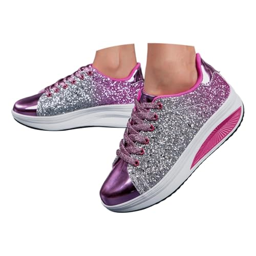 MODSGUE Damen Pailletten Sneaker Glitzer Schuhe Flache Low Outdoor Laufschuhe Schnürsenkel Walkingschuhe Freizeitschuhe Laufschuhe Turnschuhe Einfarbig Beuqem Sportschuhe von MODSGUE