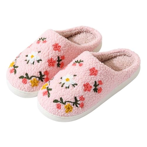 MODSGUE Damen Pantoffeln Bequem Winter Warm Erdbeere Obst Filzpantoffeln Unisex Warme Flauschig Plüsch Pantoffeln Basic Winterhausschuhe Slippers Memory Foam Hausschuhe von MODSGUE