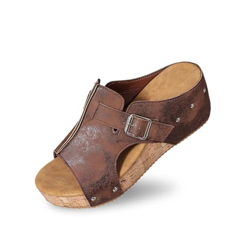 MODSGUE Damen Pantoletten Wedge Espadrilles Keilabsatz Sommer Strandsandaletten Plattform Leder Mode Aushöhlen Plateau Strand Sandalen Vintage Freizeit Offene Schuhe Strandsandalen Sandalen von MODSGUE