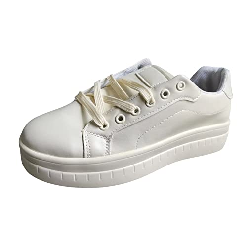 MODSGUE Damen-Plateau-Mode-Sneaker zum Schnüren, Lässiges Kunstleder Bequeme Tennis Walking Schuhe Walkingschuhe PU Runde Zehe Flache Sport Einfarbig Damenschuhe von MODSGUE