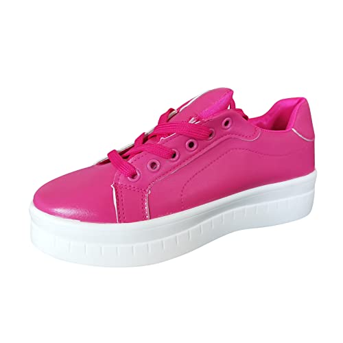 MODSGUE Damen-Plateau-Mode-Sneaker zum Schnüren, Lässiges Kunstleder Bequeme Tennis Walking Schuhe Walkingschuhe PU Runde Zehe Flache Sport Einfarbig Damenschuhe von MODSGUE
