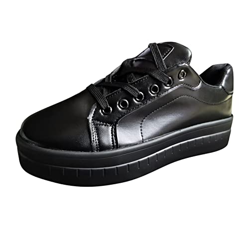 MODSGUE Damen-Plateau-Mode-Sneaker zum Schnüren, Lässiges Kunstleder Bequeme Tennis Walking Schuhe Walkingschuhe PU Runde Zehe Flache Sport Einfarbig Damenschuhe von MODSGUE