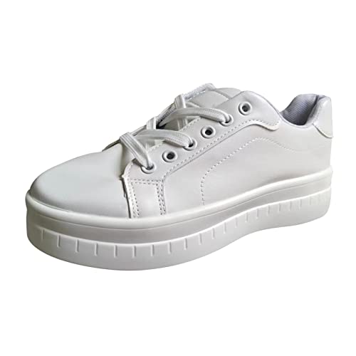 MODSGUE Damen-Plateau-Mode-Sneaker zum Schnüren, Lässiges Kunstleder Bequeme Tennis Walking Schuhe Walkingschuhe PU Runde Zehe Flache Sport Einfarbig Damenschuhe von MODSGUE