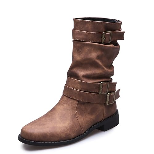 MODSGUE Damen Retro PU Stiefel Halbhoch Stiefeletten Mit Schnalle Einfarbig Runde Flache Stiefel Winterboots Schlupfstiefel Damenschuhe Winterschuhe Kurzstiefel Winterstiefel MODSGUE Damen Retro PU Stiefel Halbhoch Stiefeletten Mit Schnalle Einfarbig Runde Flache Stiefel Winterboots Schlupfstiefel Damenschuhe Winterschuhe Kurzstiefel Winterstiefel von MODSGUE
