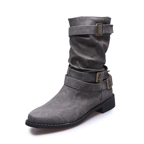 MODSGUE Damen Retro PU Stiefel Halbhoch Stiefeletten Mit Schnalle Einfarbig Runde Flache Stiefel Winterboots Schlupfstiefel Damenschuhe Winterschuhe Kurzstiefel Winterstiefel MODSGUE Damen Retro PU Stiefel Halbhoch Stiefeletten Mit Schnalle Einfarbig Runde Flache Stiefel Winterboots Schlupfstiefel Damenschuhe Winterschuhe Kurzstiefel Winterstiefel von MODSGUE