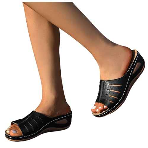 MODSGUE Damen Sandalen Sommer Strandsandalen zur Unterstützung des weiche Sandalen aus PU-Leder rutschfeste Elegante Sandalen Sandaletten Pantolette von MODSGUE