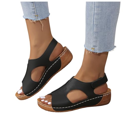 MODSGUE Damen Sandalen Sommer Strandsandalen zur Unterstützung des weiche Sandalen aus PU-Leder rutschfeste Elegante Sandalen Sandaletten Pantolette von MODSGUE